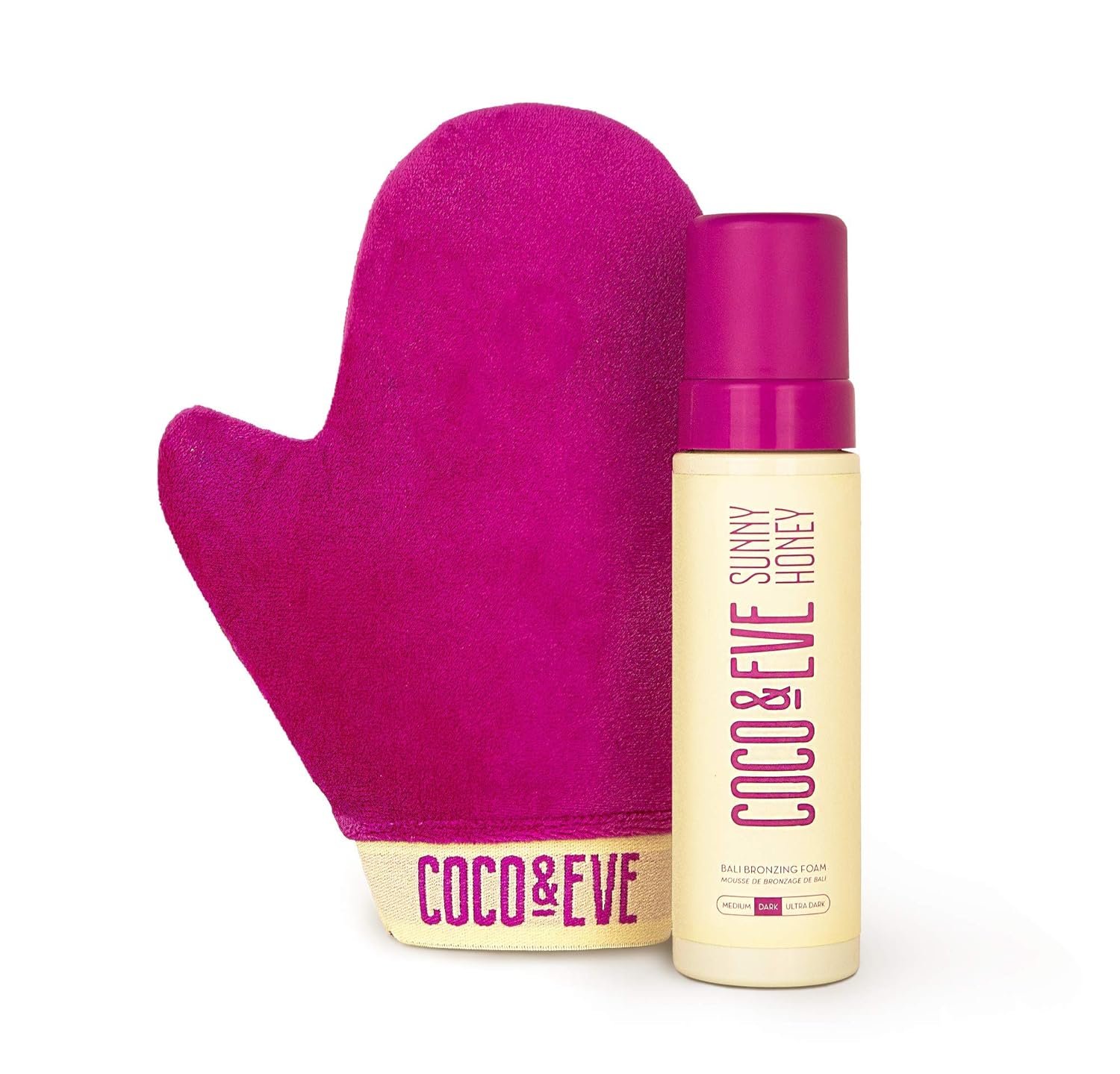 Coco & Eve Self Tanner Foam Kit – (Dark) Streak-Free Sunless Tanning Mousse, Tropically Scented Natural Looking Tan & Included Mitt Applicator, Vegan, Cruelty Free | Sunny Honey Bali Bronzing