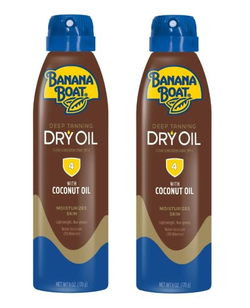 New Banana Boat Deep Tanning Oil Spray SPF 4, Clear Dry Sunscreen Spray, Dark Tanning Oil, 6 oz (Pack of 2)