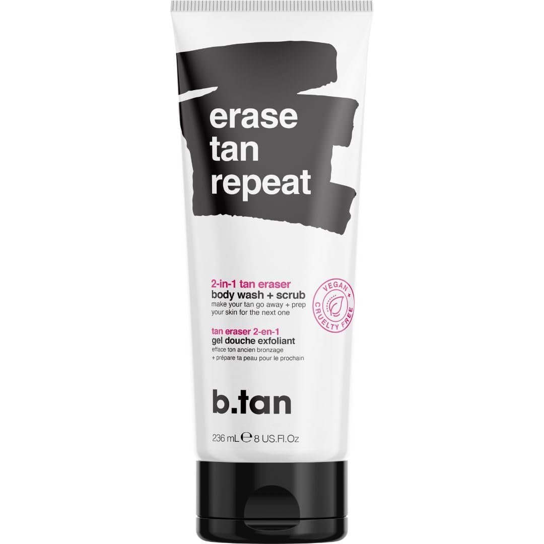 b.tan Self Tan Remover | Erase Tan Repeat – Best 2-in-1 Self Tanner Eraser & Exfoliator Scrub, Express, for Dark Spray Tans, Mousse, Gradual Lotion, Sunless Tanning Eraser & Cleanser, 8 Fl Oz