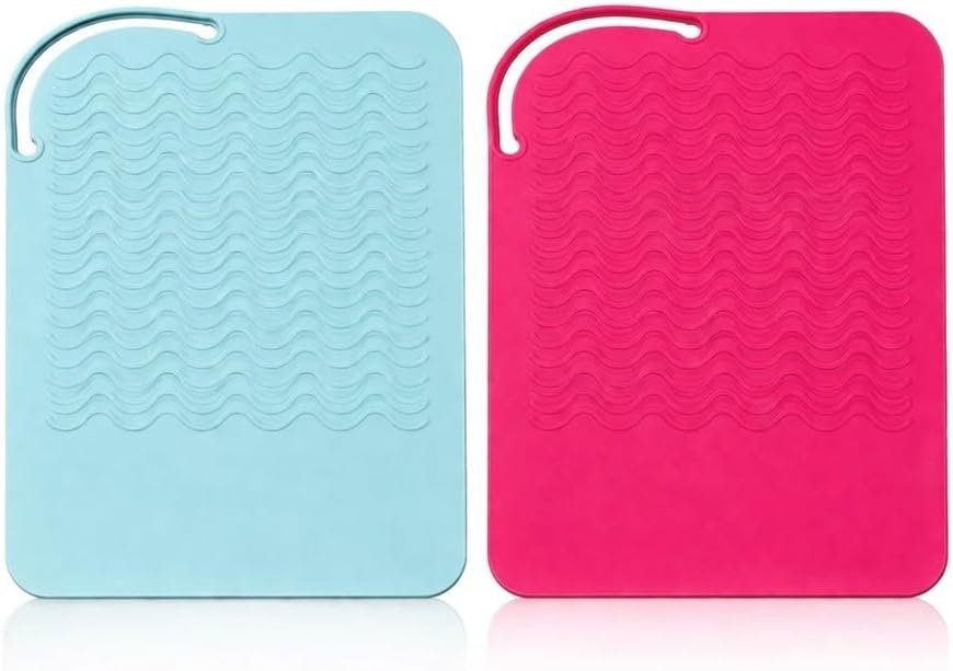 2-Pack Heat Resistant Silicone Mat for Hair Styling Tools – for Flat Iron, Curling Iron & Hot Hair Tools, Heat Proof Pad for Bathroom & Vanity Non-Slip Countertop Protector (Sassy Pink/Pastel Blue)