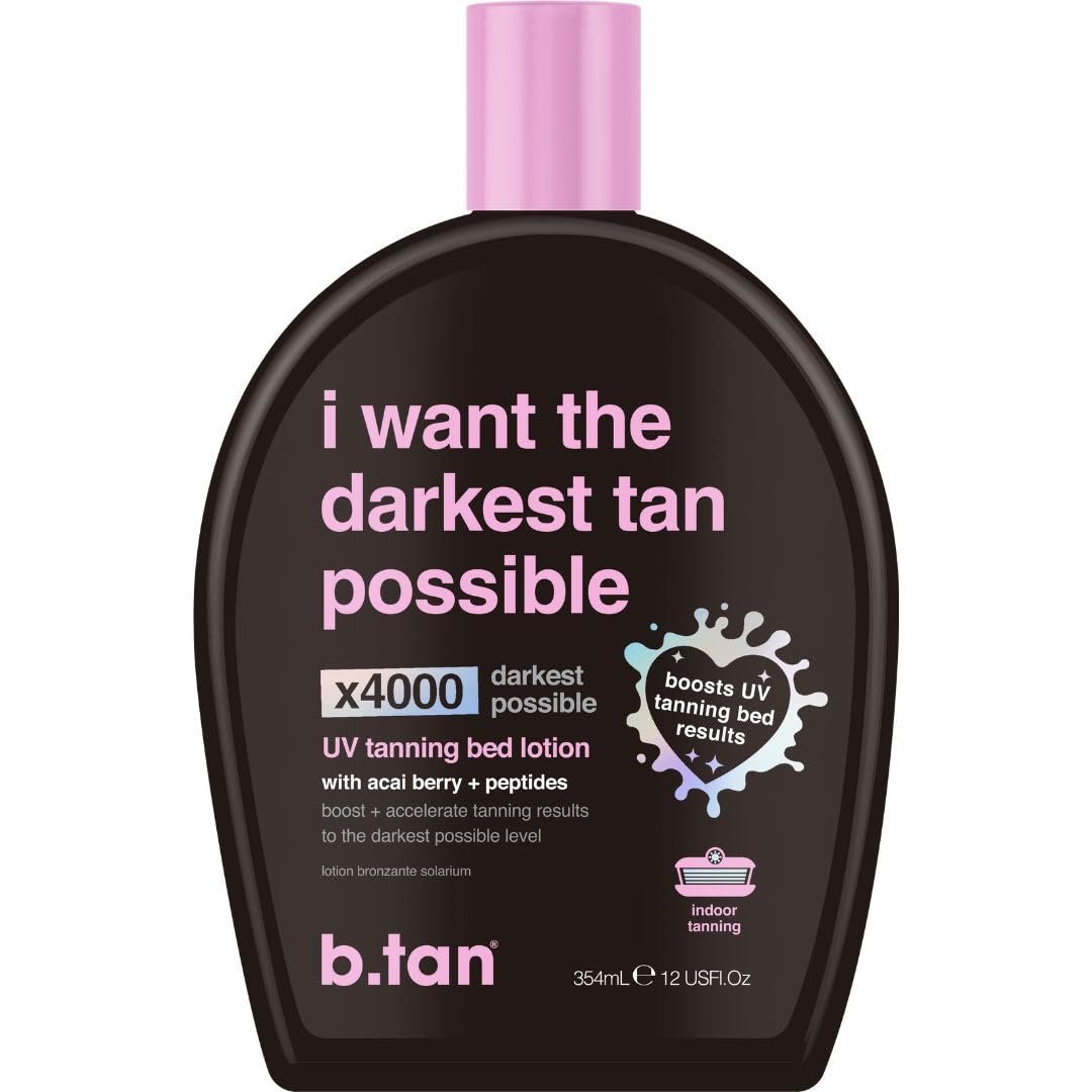 b.tan UV Tanning Bed Lotion | I Want The Darkest Tan Possible – x4000 Tan Intensifiers, Indoor & Outdoor Accelerator, Best Browning Body Tanner Extender, No Sun Protection, 12 Fl Oz