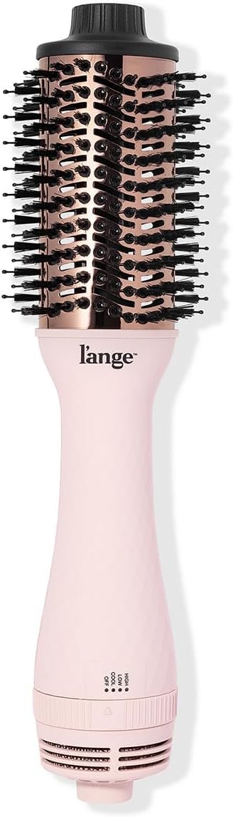 L’ANGE HAIR Le Volume 2-in-1 Titanium Blow Dryer Brush | Frizz Control Blowout Hair Dryer Brush For Drying And Straightening | Volumizing Hot Air Styler For All Hairstyles | Oval Barrel | Blush – 60mm