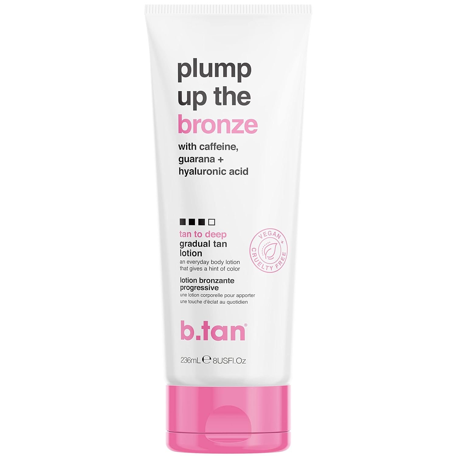 b.tan Dark Gradual Self Tanning Lotion | Plump Up the Bronze Everyday Glow Lotion – Develop a Bronzed Glow, Sunless Tanner Infused With Hyaluronic Acid, No Fake Tan Smell 8 Fl Oz