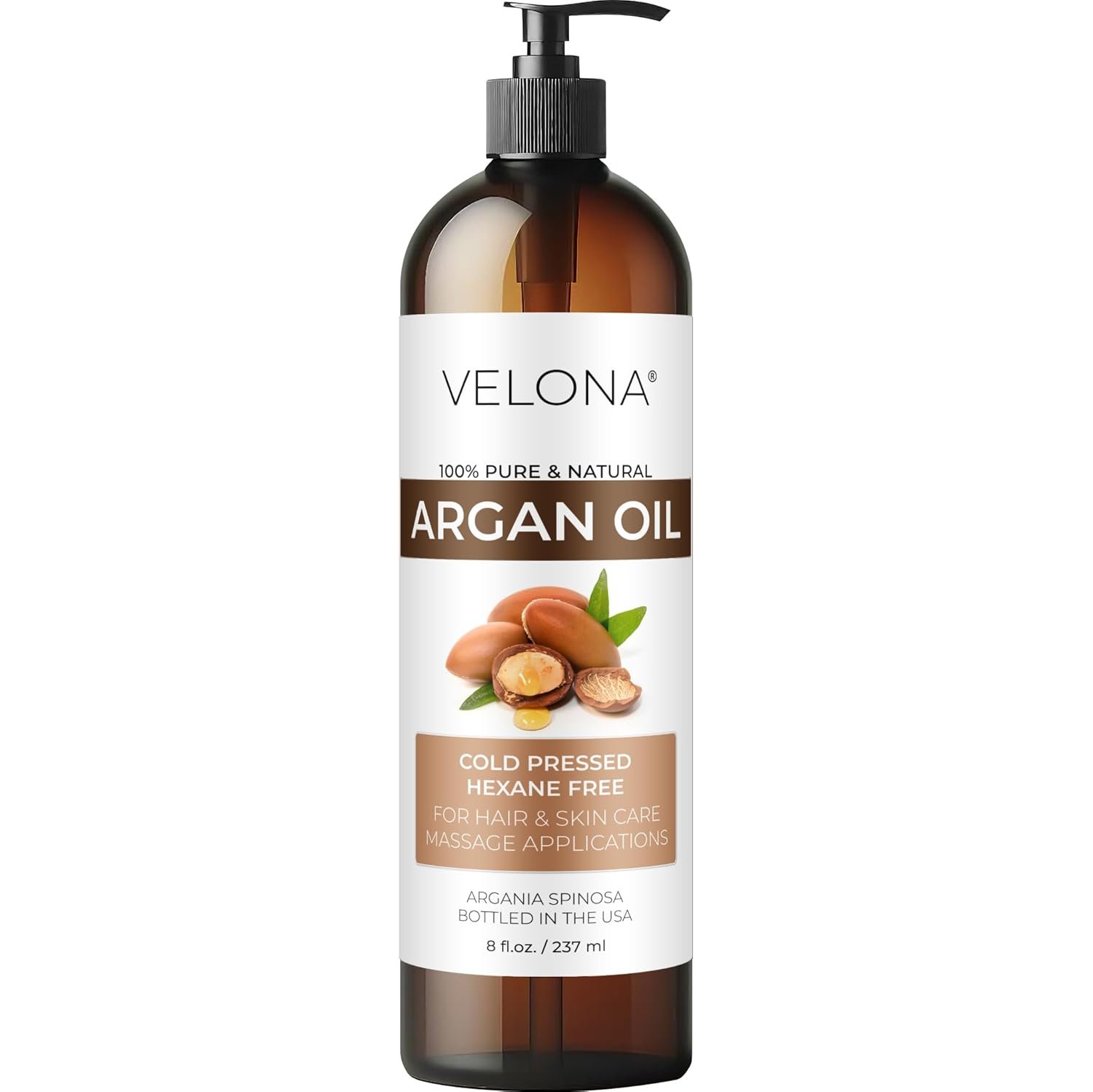velona Argan Oil – 8 Fl Oz | 100% Pure and Natural | Morocco Oil | Skin, Body and Face Care | Nails Protector | Unrefined, Cold Pressed | Cap Kit