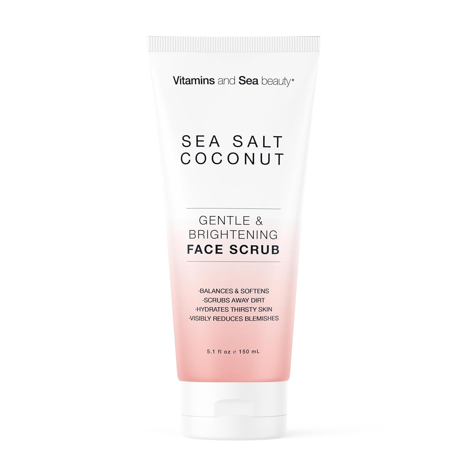 Gentle & Brightening Face Scrub with Sea Salt & Coconut – Exfoliates, Hydrates & Reduces Blemishes – Balancing Facial Cleanser for All Skin Types – 5.1 fl oz