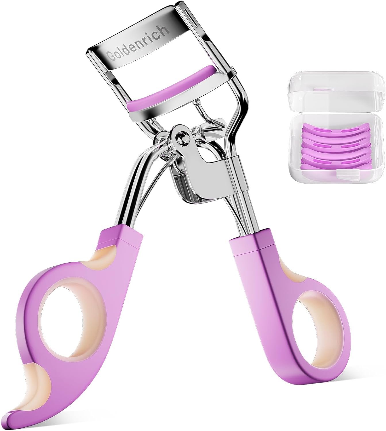 Eye Lash Curler with 6 Boxed Replacement Pads, Goldenrich Eyelash Curlers Painless Perfect Curl, Nice and Easy to Identify, Valentine’s Day for Her, Teenagers, Beauty Enthusiasts-Silver Purple Pink