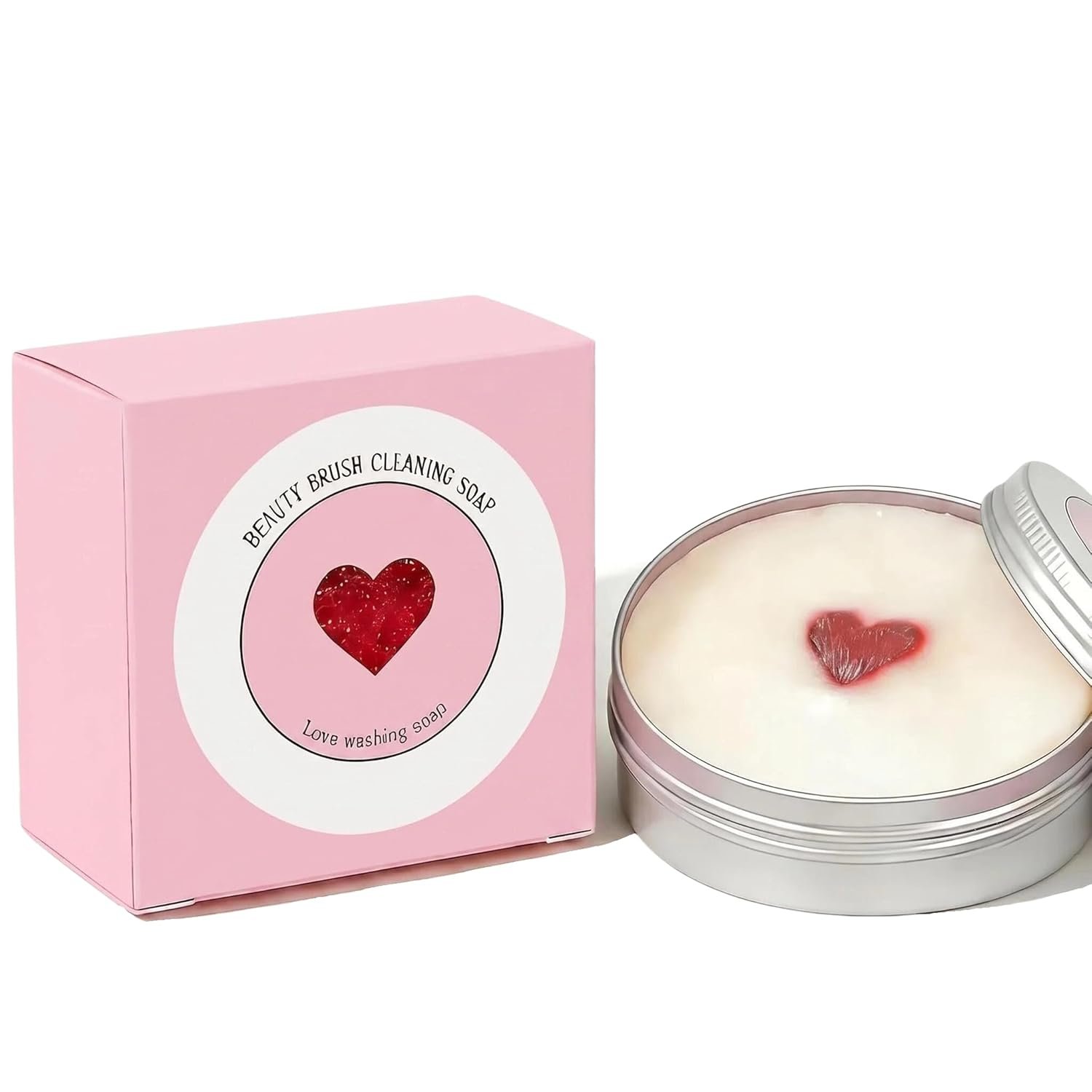 3.52 Oz Makeup Brush Cleaner Soap with Silicone Pad, 2-in-1 Solid Cleaner for Synthetic & Natural Brushes & Sponges, Deep Cleans Waterproof Makeup,Vegan,Cruelty-Free, Gentle & Residue-Free,Heart Shape