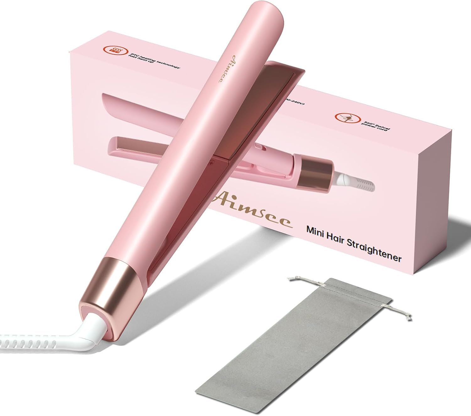 Mini Flat Iron 0.8 Inch Ceramic Mini Hair Straightener, Small Flat Irons for Short Hair, Curls Bangs, Dual Voltage for Travel,Dual Voltage for Worldwide Use(Pink)