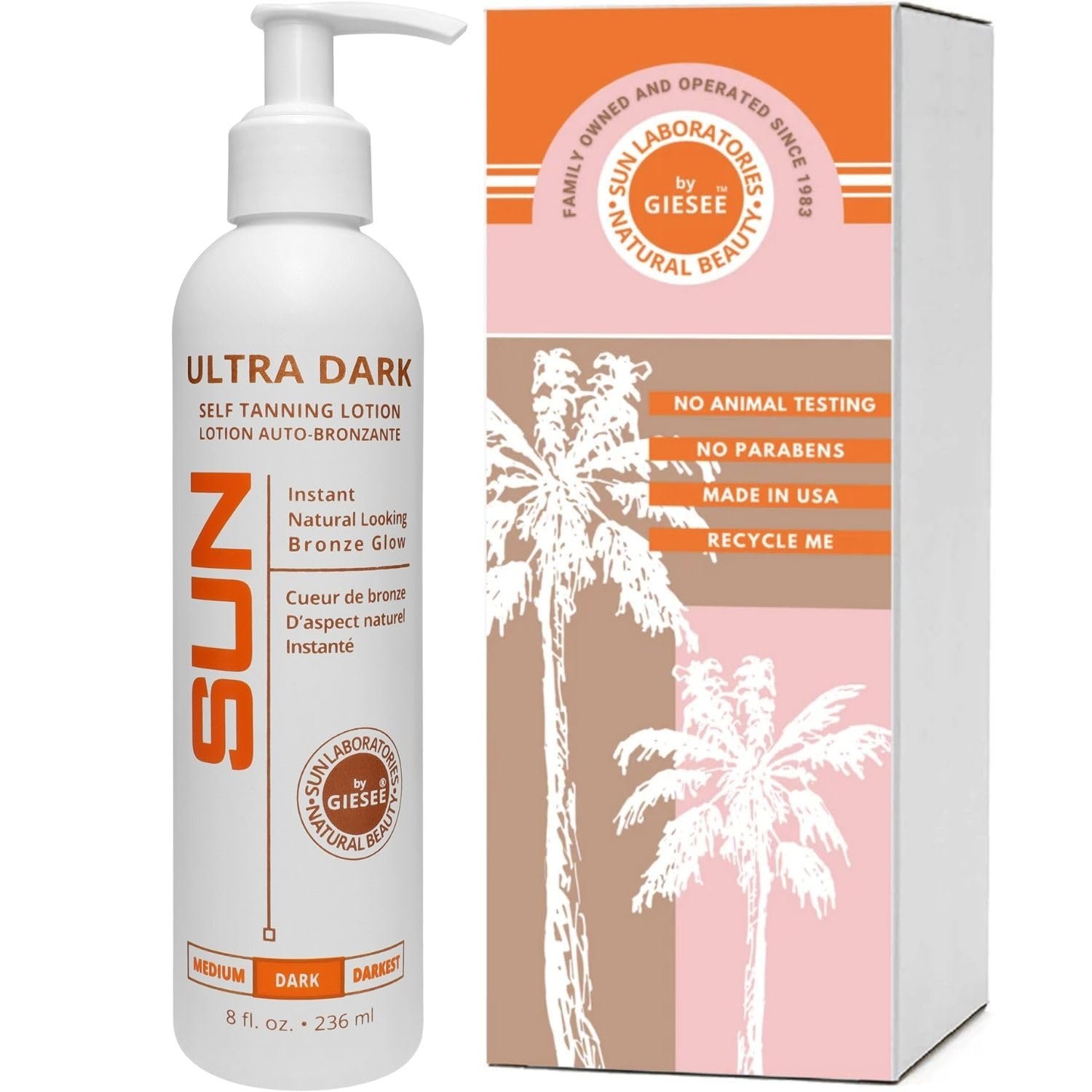 Sun Laboratories By Giesee Ultra Dark Sunless Tanning Lotion 8 oz – Premium Tanning Lotion for Instant Glow, Organic Self Tanner, Perfect for Body, Face, and Leg Bronzing