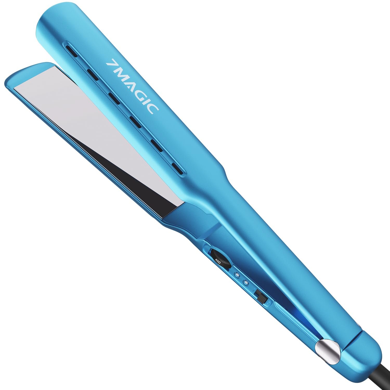 7MAGIC 1.7″ Nano Titanium Wide Flat Iron Hair Straightener for Thick Hair, 15s Fast Heating with MCH Technology for Smooth & Sleek Results, Damp to Dry Styling, Dual Voltage 110-220V, Blue
