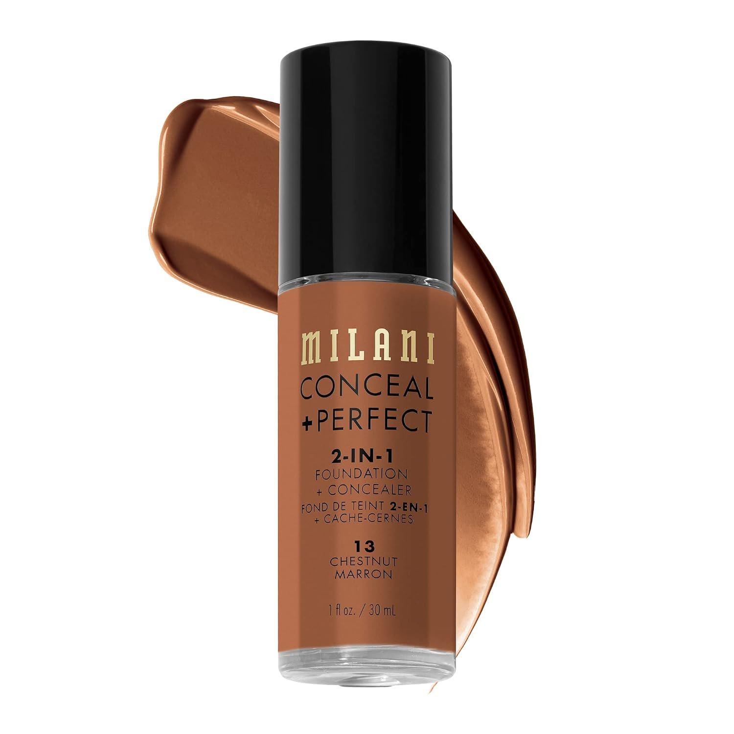 Milani Conceal + Perfect 2-in-1 Foundation + Concealer for a Flawless Complexion, Under Eye Corrector, Cover Redness and Imperfections, Waterproof and Sweatproof – 13-Chestnut