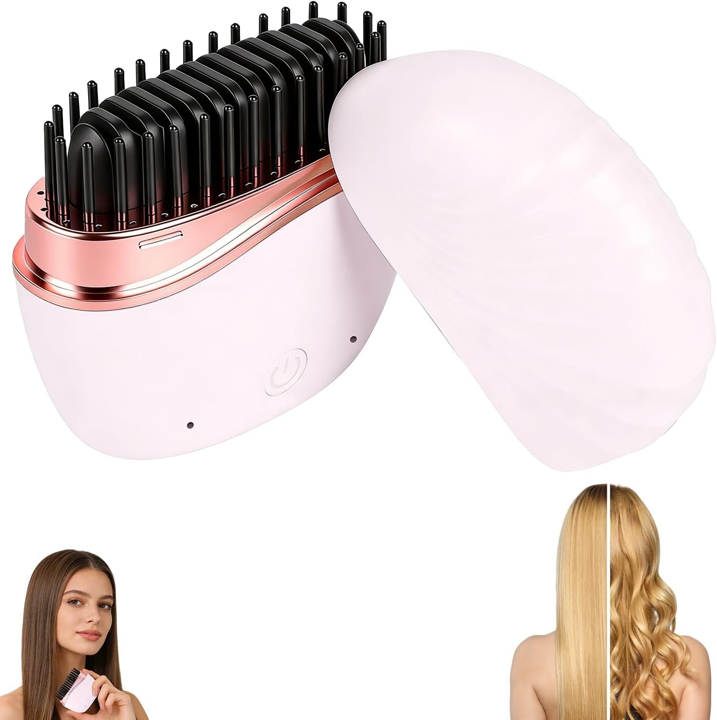 Mini Straightener, Mini Hair Straightener for Women,New Rechargeable Wireless Portable Hair Straightener Comb, 3-Speed Temperature Control, Rapid Heating & Anti Scald Shell,Idea for Travel(Pink)