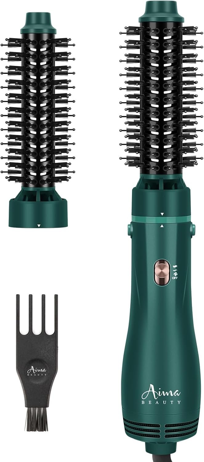 Aima Beauty Hair Dryer Brush, One Step Hair Dryer & Volumizing Hot Air Brush, 3 Heat/Speed Settings, Advanced Ionic Technology, Ceramic Coating, Nylon Pins & Tufted Bristles, Dark Green, 1100W, 125V