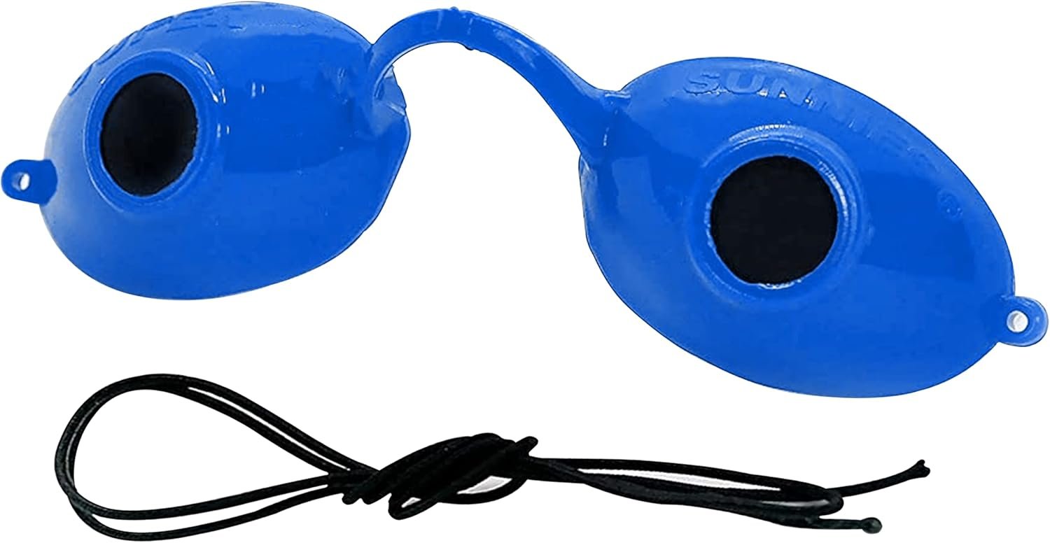 Super Sunnies UV Eye Protection FDA Compliant Eyeshields, Tanning Bed Goggles, Red Light Therapy Glasses w/Strap