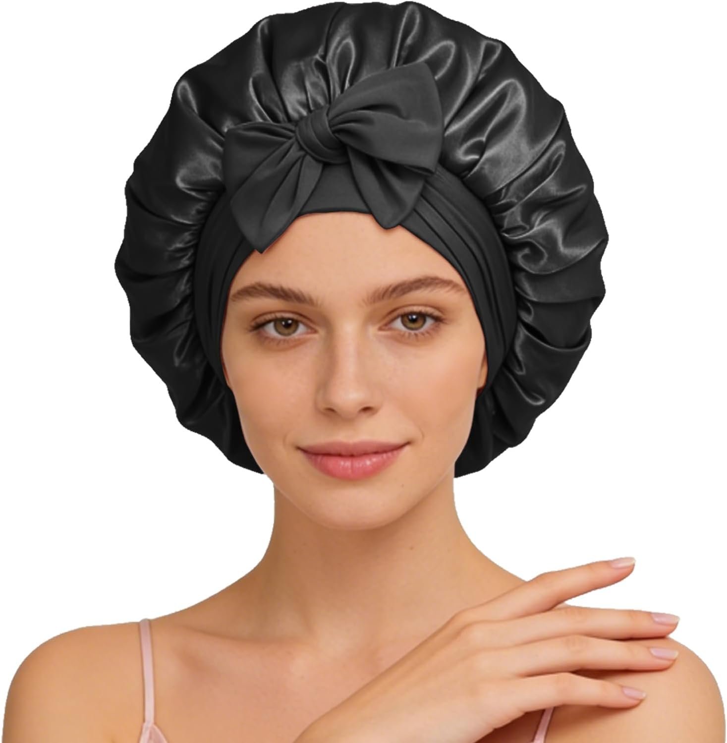Silk Bonnet for Women, Satin Bonnet for Sleeping, Large Sleep Cap with Elastic Tie Band for Curly Hair