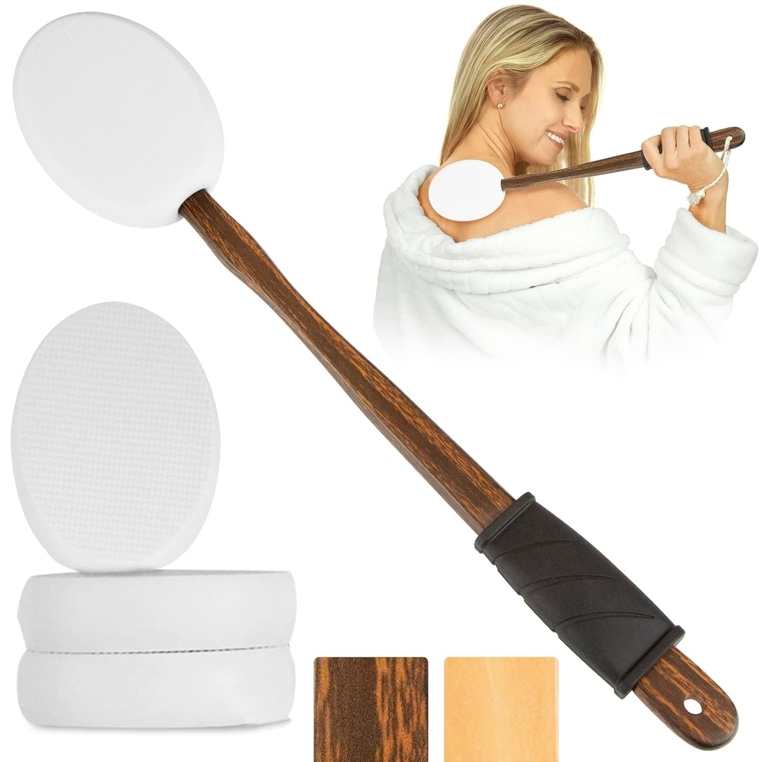 Vive Lotion Applicator for Back, Feet (17.5″) – Self Washer Beauty Shower Sponge, Long Handle Cream Wand for Elderly, Women – Apply Medicine, Skin Cream, Body Wash, Sunscreen, Tanner