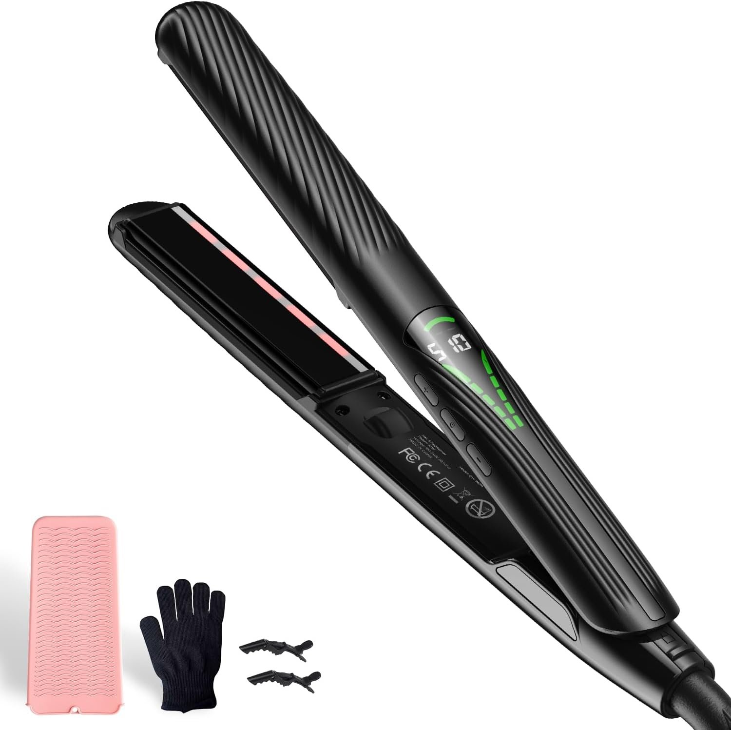 Infrared Flat Iron Hair Straightener, 1-inch Titanium Plate Hair Straightener with 10S Heat-Up, 280°F-510°F, Ionic Smoothing, Dual Voltage Flat Iron with Auto Shut-Off