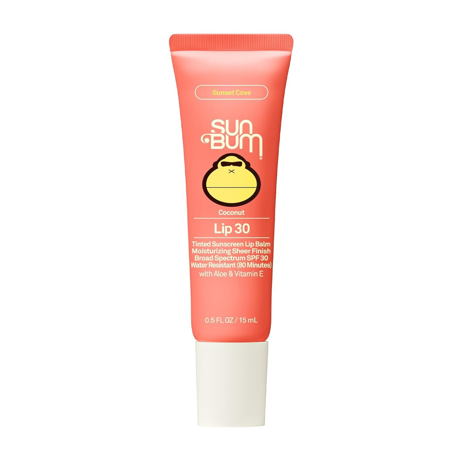 Sun Bum SPF 30 Sunscreen Sunset Cove Tinted Lip Balm – Coconut Flavor Broad Spectrum Moisturizing with Aloe & Vitamin E – Hawaii 104 Act Compliant (Made Without Octinoxate & Oxybenzone) – 0.5 oz