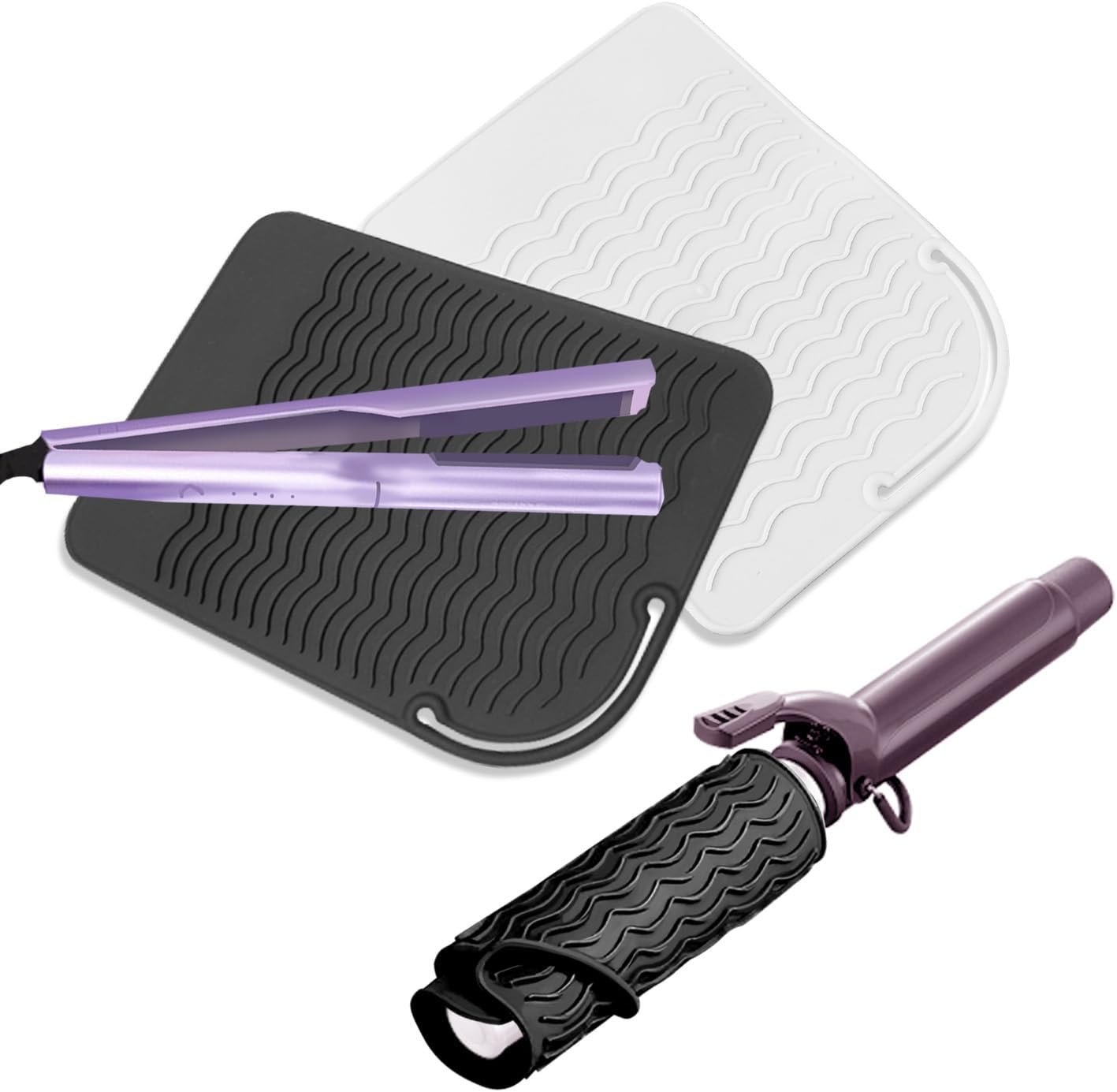 BOROLA 2 Pcs Silicone High Heat Resistant Mat for Hair Styling Tools, Portable Hot Protection Pad for Curling Iron, Straighteners, Ideal for Home, Makeup, Travel & Salon Use(8.46*6.3IN, Black+White)