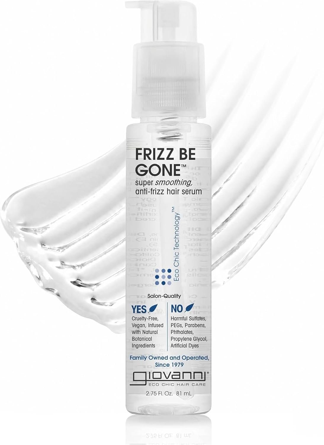 GIOVANNI ECO CHIC Frizz Be Gone – Super Smoothing Anti-Frizz Hair Serum, Adds Shine, Seals in Color, Infused with Natural Botanical Ingredients, Salon Quality, No Parabens – 2.75 oz (1 Pack)
