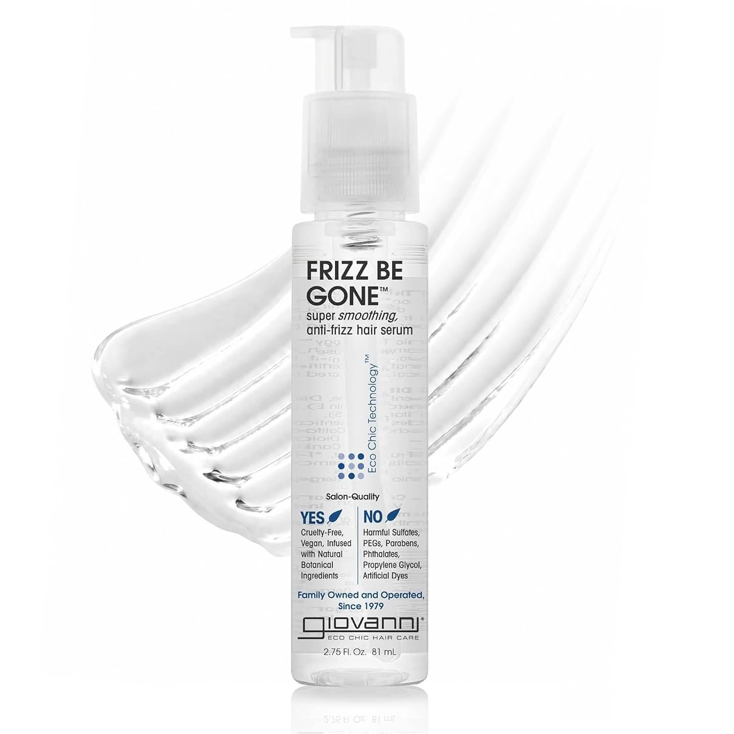 GIOVANNI ECO CHIC Frizz Be Gone – Super Smoothing Anti-Frizz Hair Serum, Adds Shine, Seals in Color, Infused with Natural Botanical Ingredients, Salon Quality, No Parabens – 2.75 oz (1 Pack)