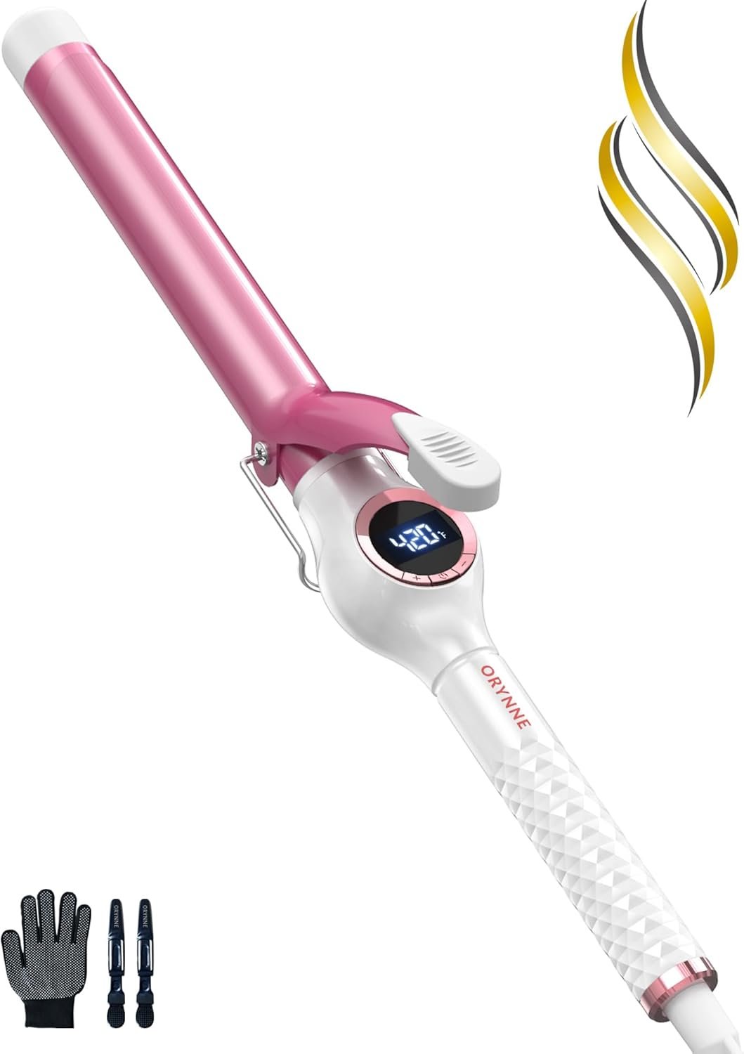 ORYNNE Digital Ceramic Curling Iron – 1 Inch Barrel for Bouncy Curls & Waves, Argan Oil Infused, Dual Voltage, Fast Heat Up