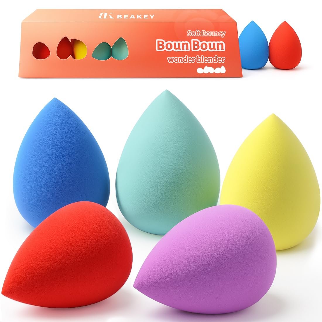BEAKEY Makeup Sponge Set 5 Pack Micro Porous Low Absorption Soft Latex Free Foundation Beauty Sponges & Blenders for Powder Cream