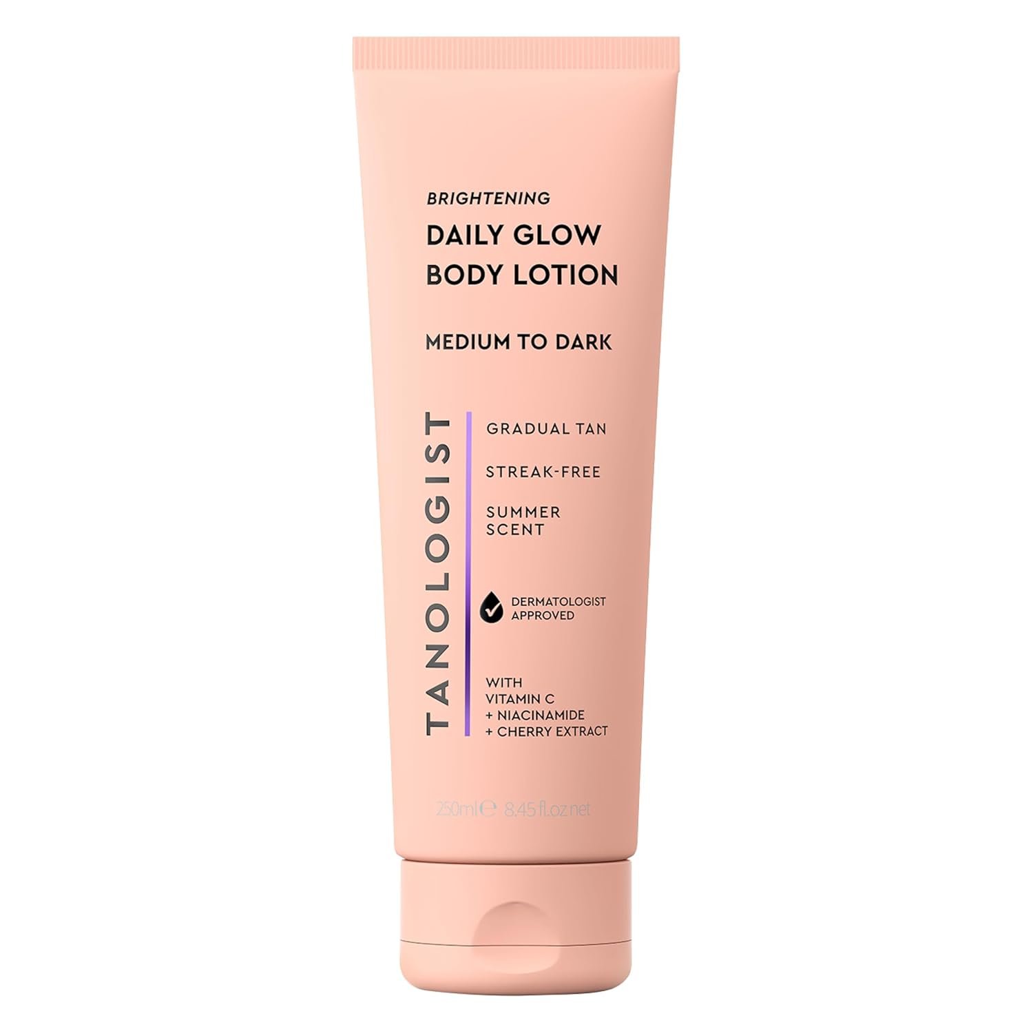 Tanologist Brightening Daily Glow Body Lotion, Medium/Dark, Gradual Tanning Lotion, No Fake Tan Smell, Streak-Free & Natural-Looking Self Tanner, Vegan, 8.45 fl. oz/250 ml Tube