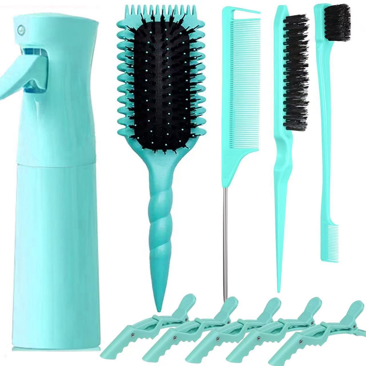 10 Pc Curl Defining Hair Brush Set with Spray Bottle | Effortlessly Detangling, Shaping and Styling, Women’s & Men’s Curls, Wet or Dry Hair, Reduces Frizz