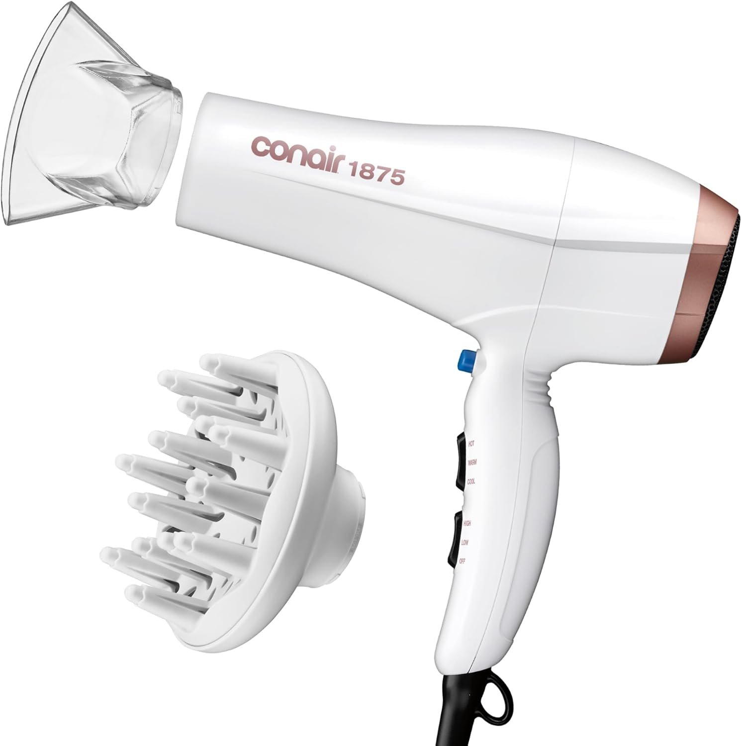 Conair Double Ceramic Ionic Hair Dryer | Double Ceramic ionic tech reduces frizz for fine, thick, and curly hair types, White, Model 566DCN4