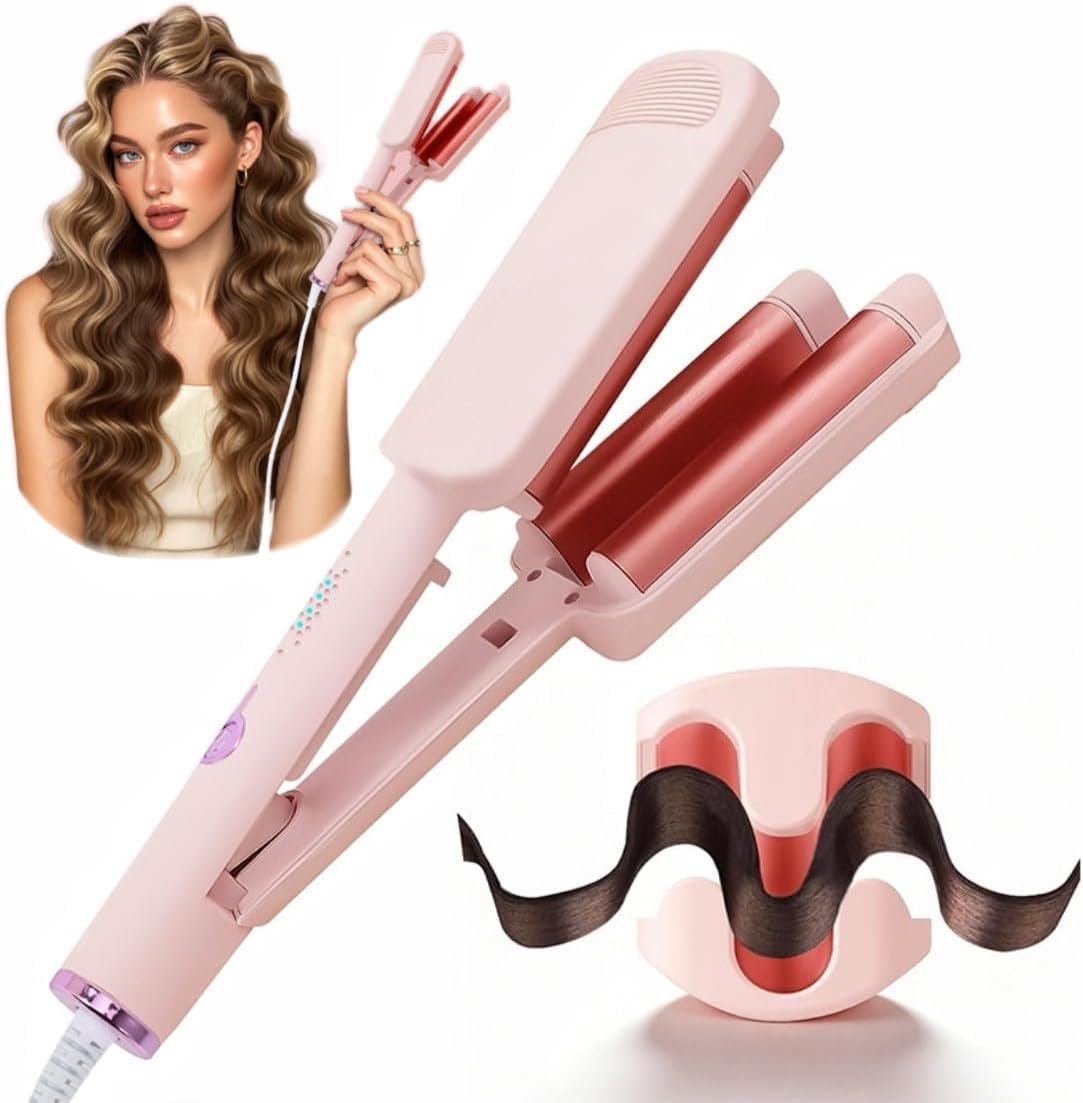 Curling Iron Hair Crimper Waver – CHIKYO 3 Barrel Rovy Wave Curling Iron, 1.25 Inch Ionic Beach Waves Curling Wand, Deep Waver Hair Curler Hot Tool with Ceramic for Women, Dual Voltage, Easy to Use