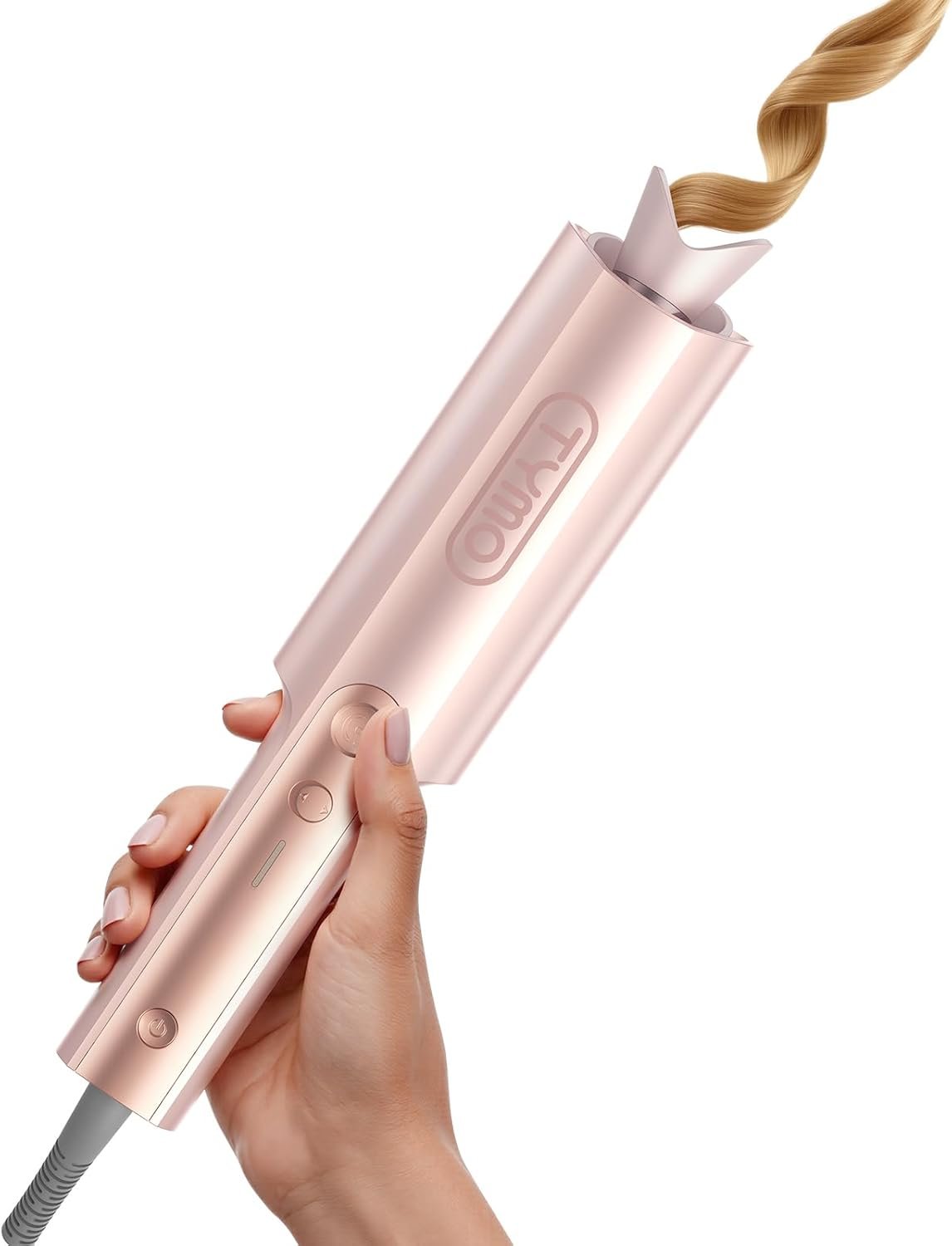 TYMO CurlPro Plus Automatic Rotating Curling Iron – Upgraded Long Barrel Curling Wand for Long Hair, Ceramic Hair Curler for Women, Anti-Scald, Tangle-Free, 600M Ionic, Dual Voltage,Gold Blush, 1 Inch