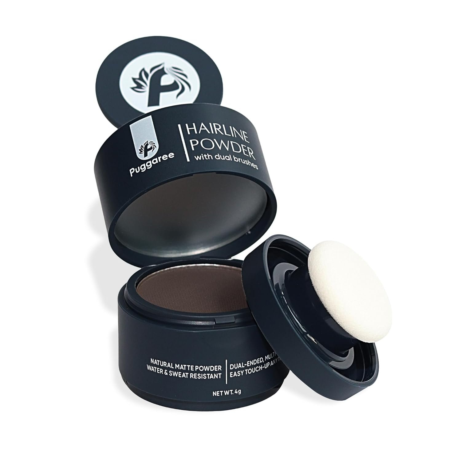 Dual Ended Hairline Powder for Root Touch Up and Grey Coverage – Water & Sweat Resistant, Long-Lasting （#01 Dark Brown）