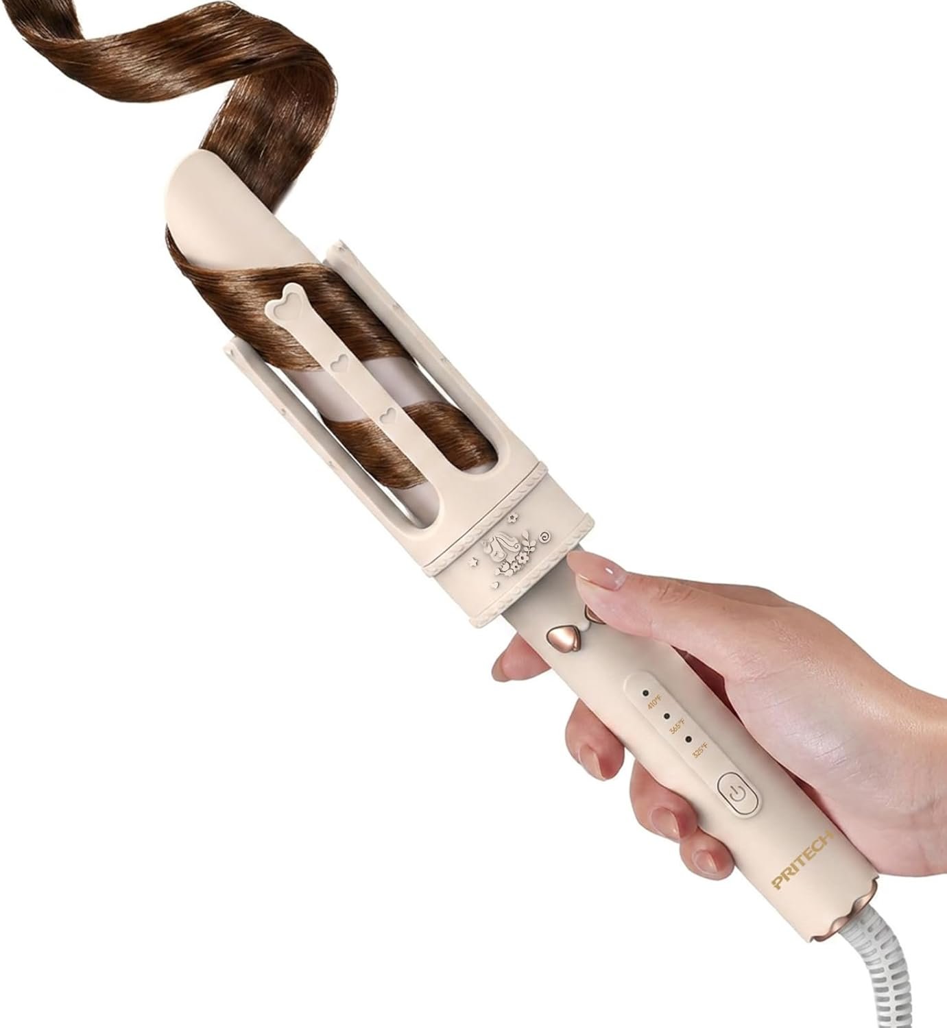PRITECH Automatic Rotating Curling Iron – 1.25inch Anti-Scald, Anti-Tangle Dual Voltage for Travel Beach Waves Curling Wand Hair Curler Beginner Friendly – 2 Way Rotation & Fast Heating