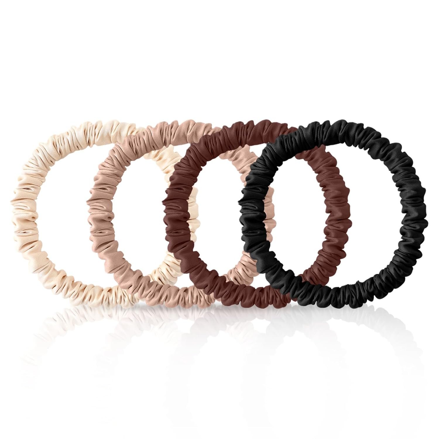 4Pcs Mulberry Silk Scrunchies Set, Silk Hair Ties Elastic for Women, Skinny Scrunchies Reduces Breakage for All Hair Types