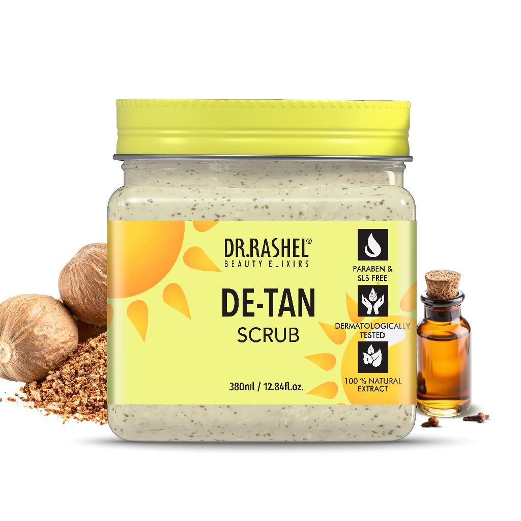 DR.RASHEL De-Tan Body, Face, Hand & Foot Scrub 12.84 Fl Oz Exfoliating Face Wash with Natural Extracts for Tan Removal, Blackhead Remover & Oil Control Cleanser – Suitable for Most Skin Types – 380ml