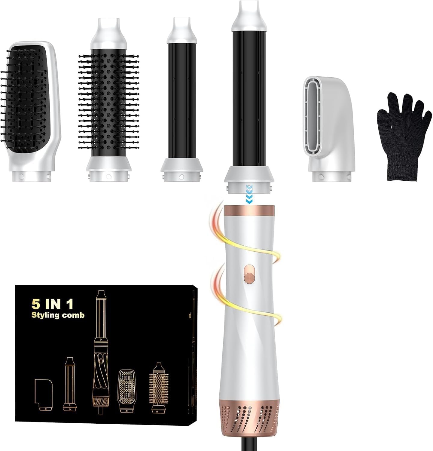 5 in 1 Hair Dryer Brush Set, Blow Dryer Brush with Air Style Wrap Hair Styler, Negative Ionic Magic Style Set, Detachable Air Curler for Volumizer,Straightener,Drying