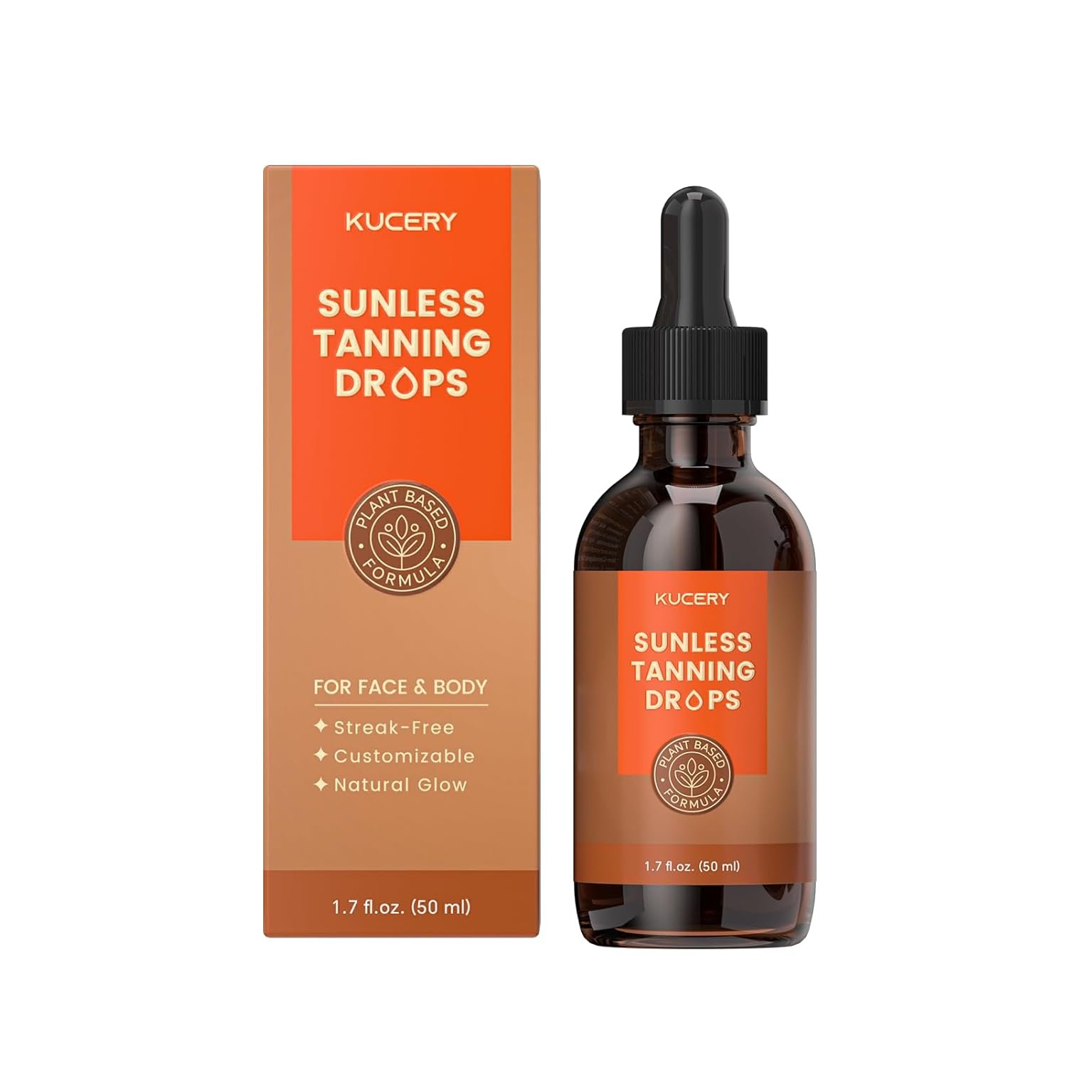 Sunless Tanning Drops for Face & Body – Plant Based Self Tanner Drops with Botanical Ingredients, Streak-Free Bronzing Serum, Customizable Glow, 1.7 fl oz (50ml)