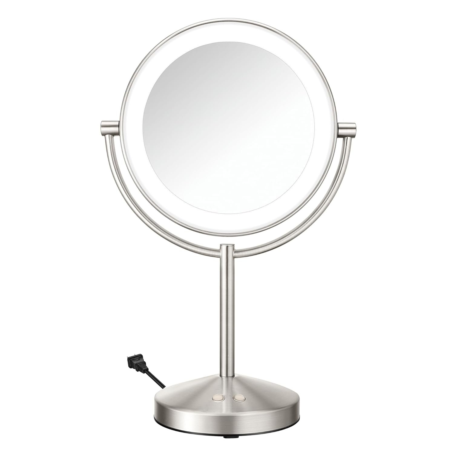 Conair Lighted Makeup Mirror, Double-Sided Vanity Mirror with 1X/10X Magnification, 3 Color Modes and 360 Rotation, Satin Nickel, BE401X2​