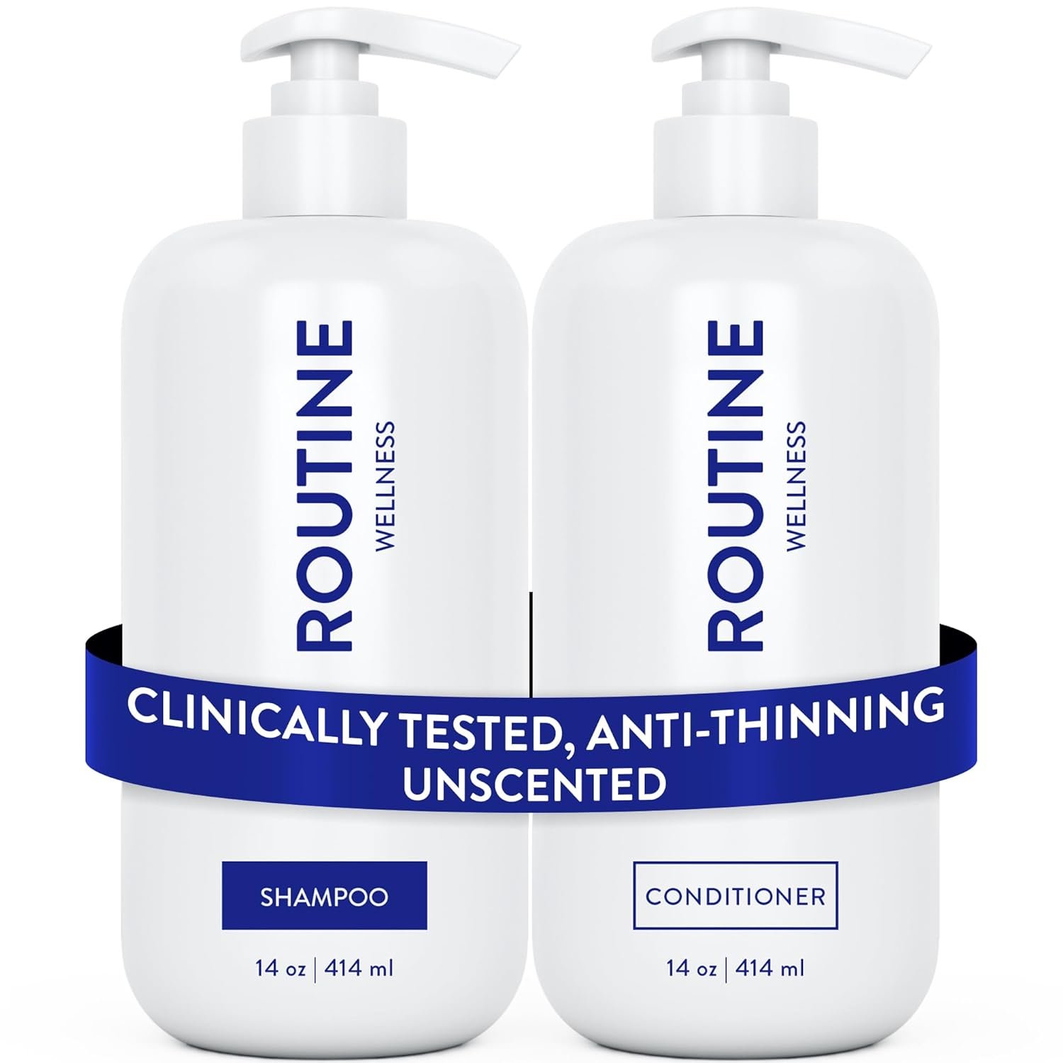 Routine Wellness Anti-Thinning Shampoo and Conditioner Set for Thinning Hair – Biotin DHT Blocker Women & Men – Color Safe Shampoo for Hair Loss & Healthier Hair – Unscented Set