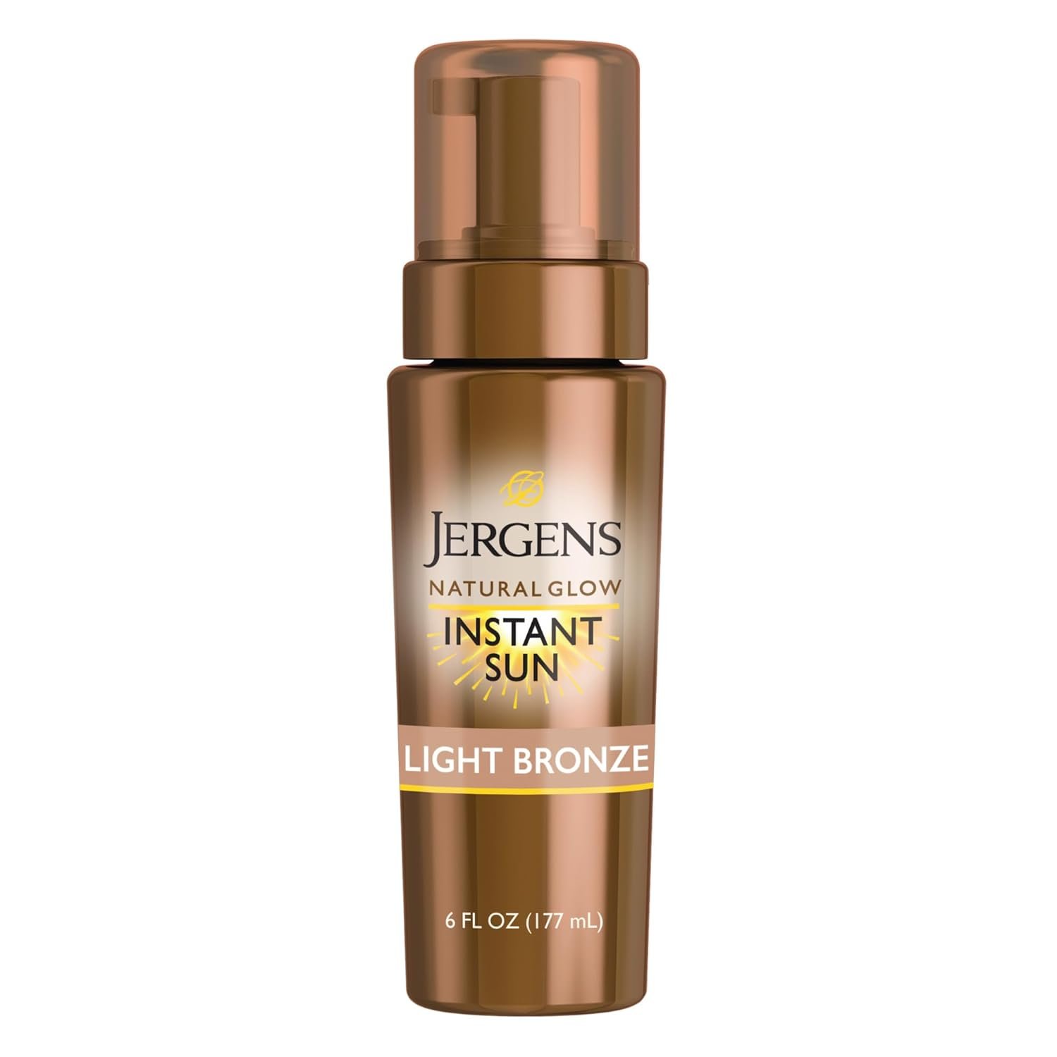 Jergens Natural Glow Instant Sun Body Mousse, Self Tanner for Light Bronze Tan, Sunless Tanning Body Bronzer for Natural Looking Color Instantly, 6 Fl Oz