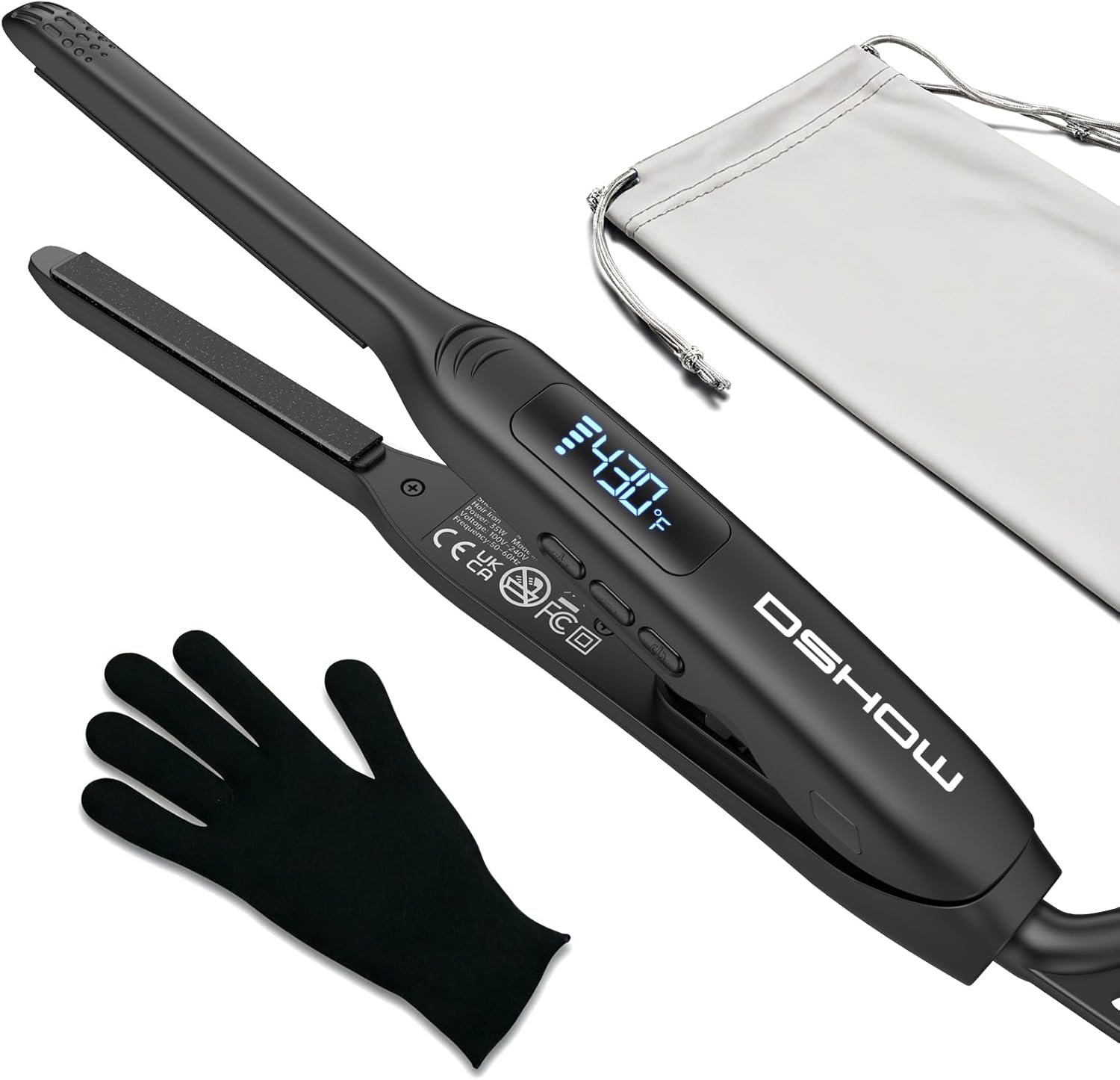 Small Flat Irons for Short Hair, 3/10” Pencil Flat Iron, Pixie Cut and Bangs, Mini Hair Straightener with LED Display, Tiny Hair Straightener with Temperature Adjustable, Auto Shut Off