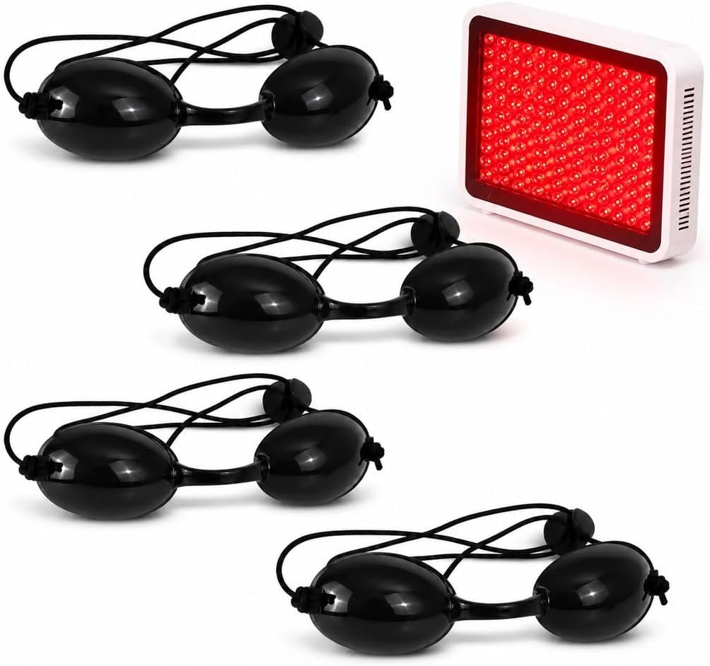 Adjustable Length Semi-Transparent Safety Goggles, Red Light Therapy Goggles and Sunbathing Goggles, Red Light Therapy Eye Protection 4PCS Black