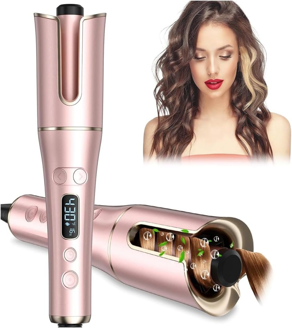 Automatic Curling Iron, Auto Hair Curler Wand with 4 Temperatures & 3 Timers & LCD Display, Curling Iron with 1″ Large Rotating Barrel, Dual Voltage Auto Shut-Off Spin Iron for Hair Styling