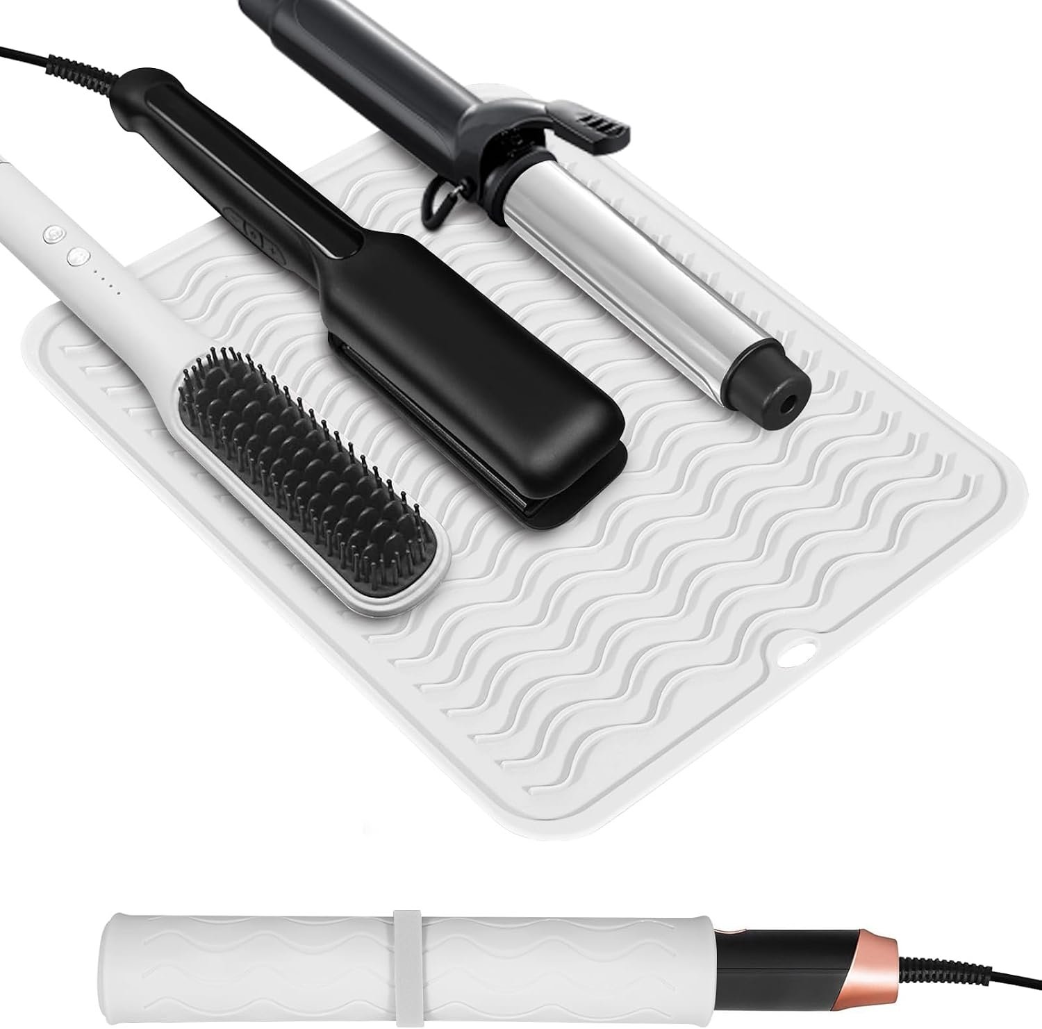 Heat Resistant Mat Oversize Curling Iron Mat Silicone Hot Hair Tools Mat for Hair Straightener,Flat Irons,Hair Styling Tools Countertop protection Portable Travel Mat 14.2″ x 11″