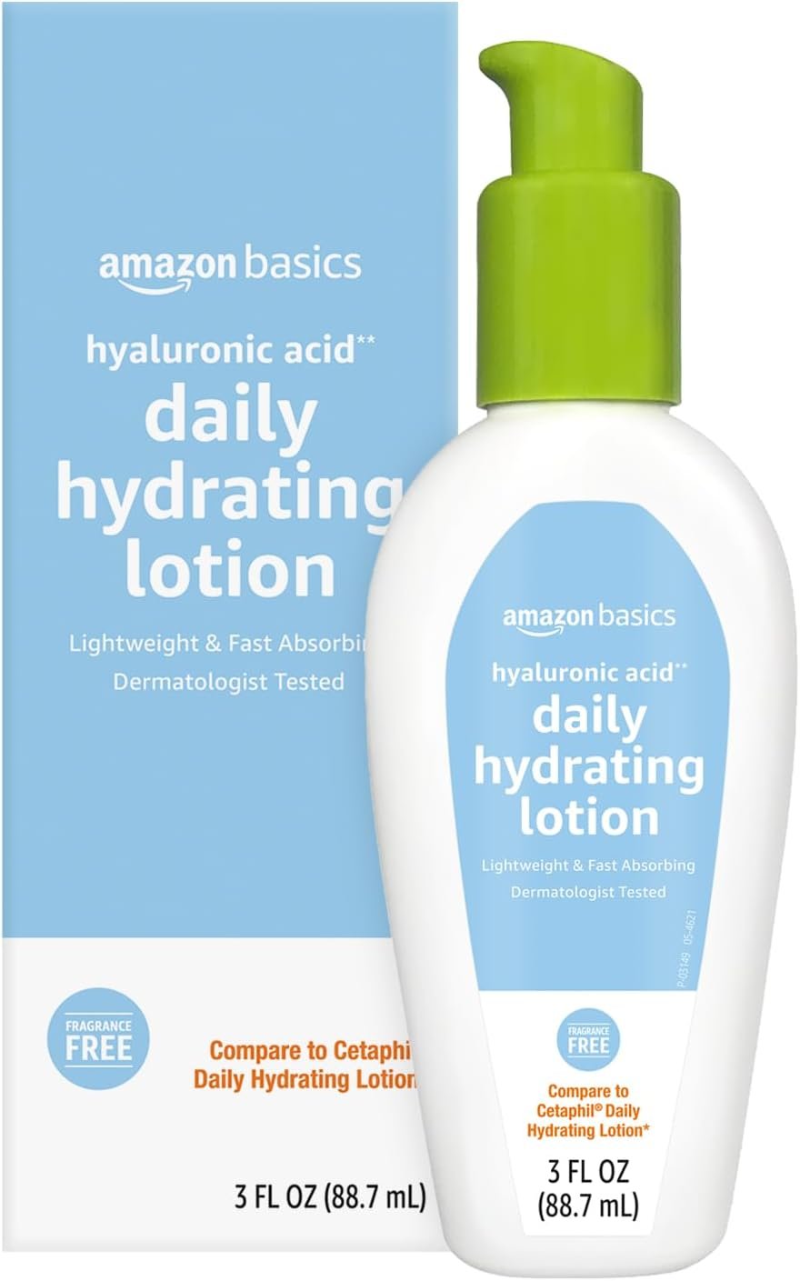 Amazon Basics Hyaluronic Acid Face Moisturizer, Hydrating, Oil-Free, Fragrance Free, Dermatologist Tested, 3 Fluid Ounces (1-Pack)