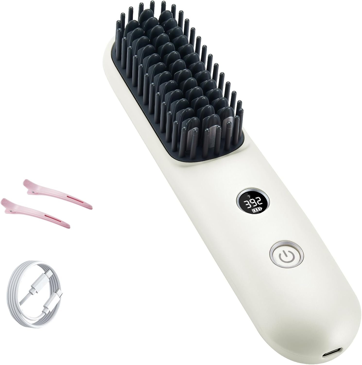 STUDLLY LCD Screen Cordless Hair Straightener and Curler 2 in 1, Rechargeable Portable Mini Travel Negative Ionic Hair Straightening Brush for Women, Fast Heating Hot Comb for Women, White