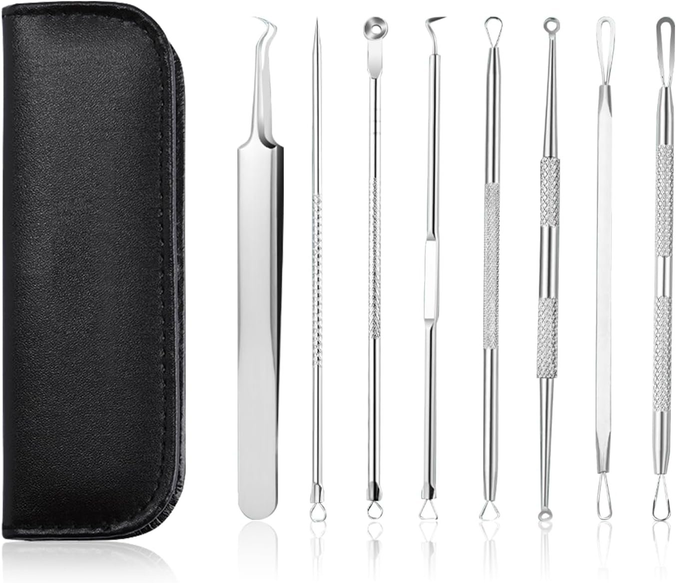 GERY Blackhead Remover Pimple Popper Tool Kit, 8 PCS Professional Stainless Steel Acne Needles, Comedone Extractor Whitehead Removal, Zit Popping Treatment & Pore Cleaner Set with Leather Case