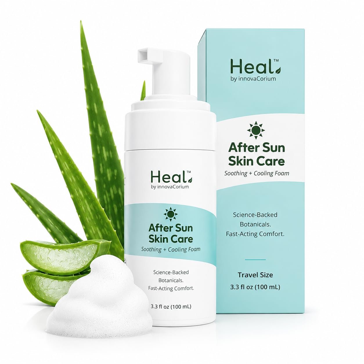 Heal Aftersun Lotion with Aloe Vera | After Sun Lotion for Sunburn Relief | After Sun Skin Care Soothing Foam | After Sun Care, After Sun Travel Size 3.3 oz”