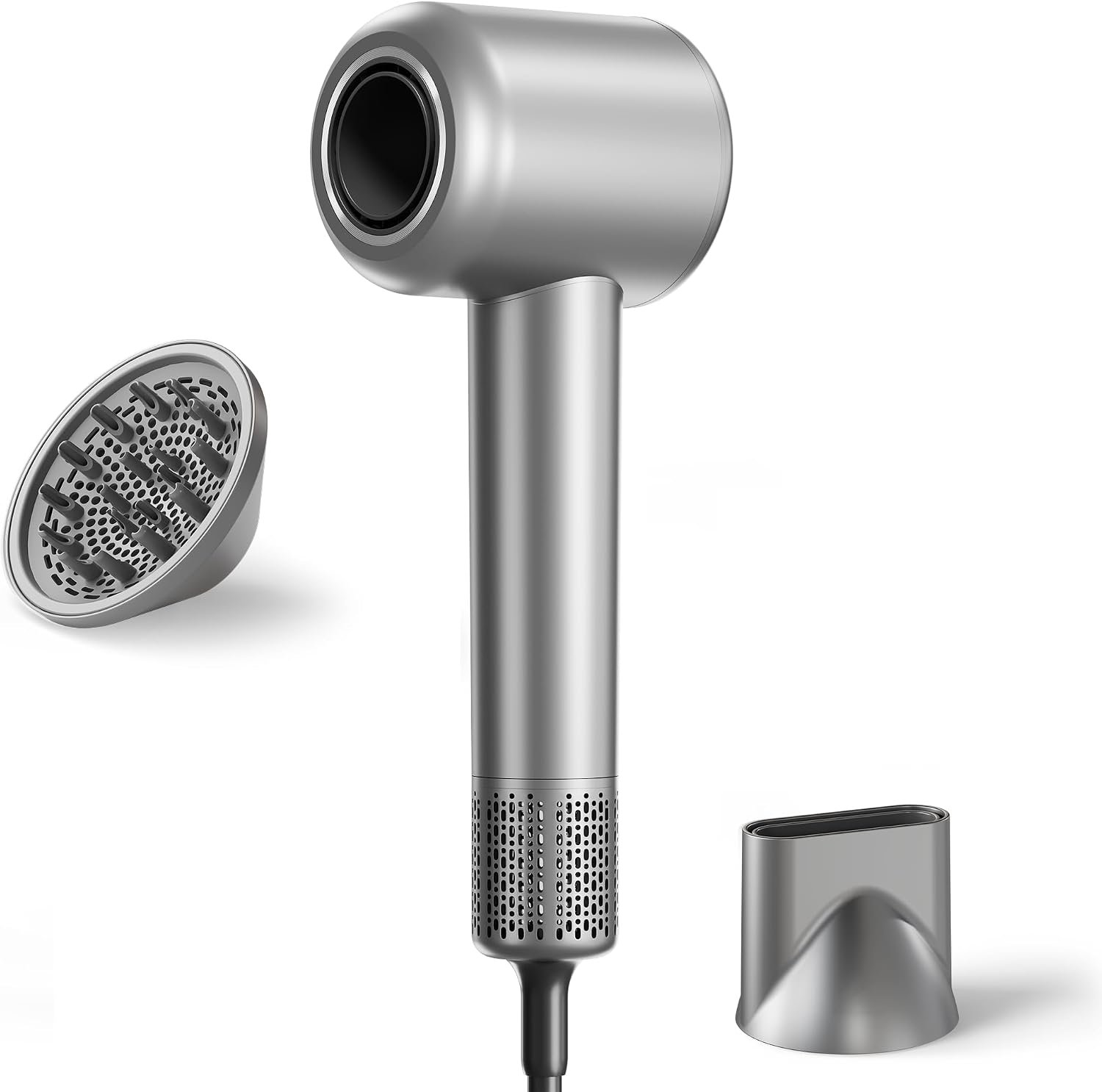 Hair Dryer, 160000 RPM High-Speed Ionic Blow Dryer with Magnetic Diffuser, Fast-Drying Hair Dryer for Women, 500M Negative Ions Frizz Control, for Home & Salon（Silver-Black）